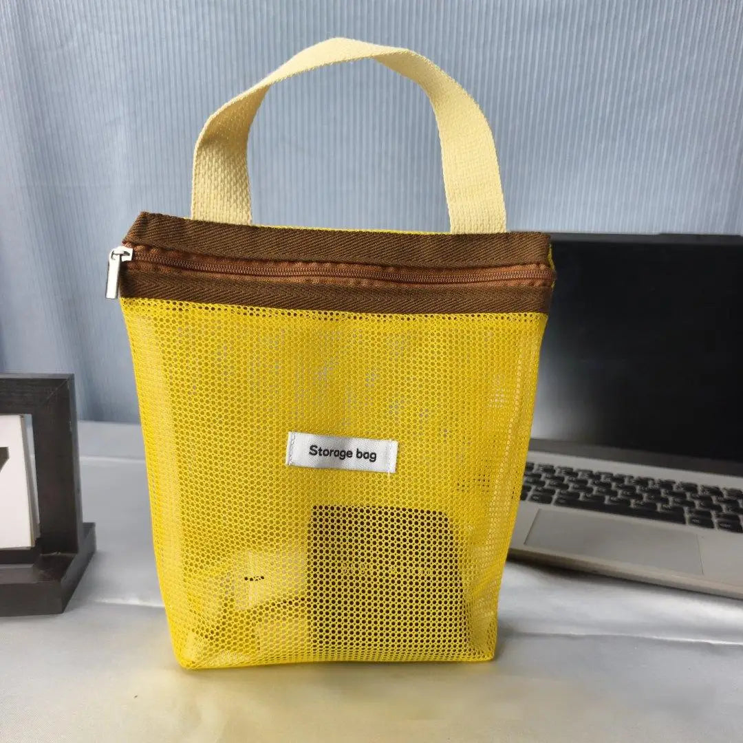 Homefish Foldable Mesh Cosmetic Bag Ins Style Bright Color Portable Women Summer Toiletry Storage Bag Beach Makeup Pouch