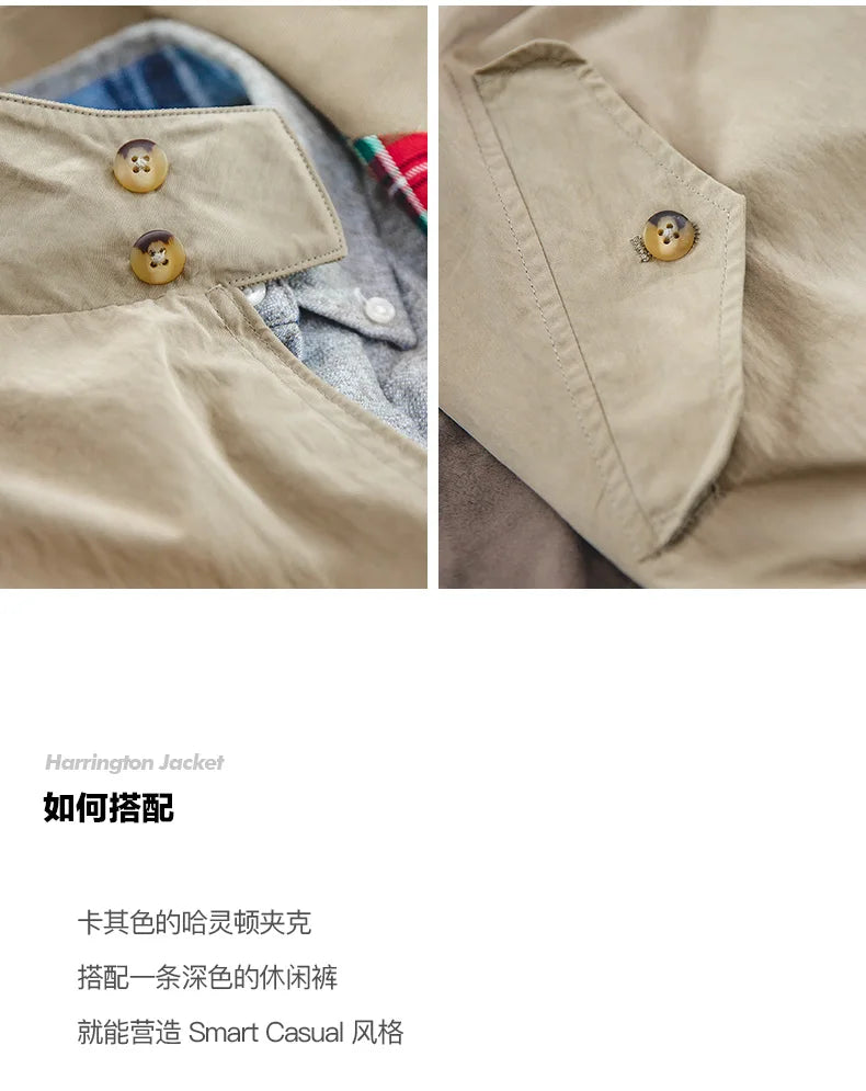 MADEN Men's Vintage Khaki Moto Jacket