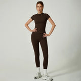 Quick-Drying Gym Leggings Set Sport Suit Short Sleeve Breathable Stretchy Slim Fitness Active Top Tight Gym Set