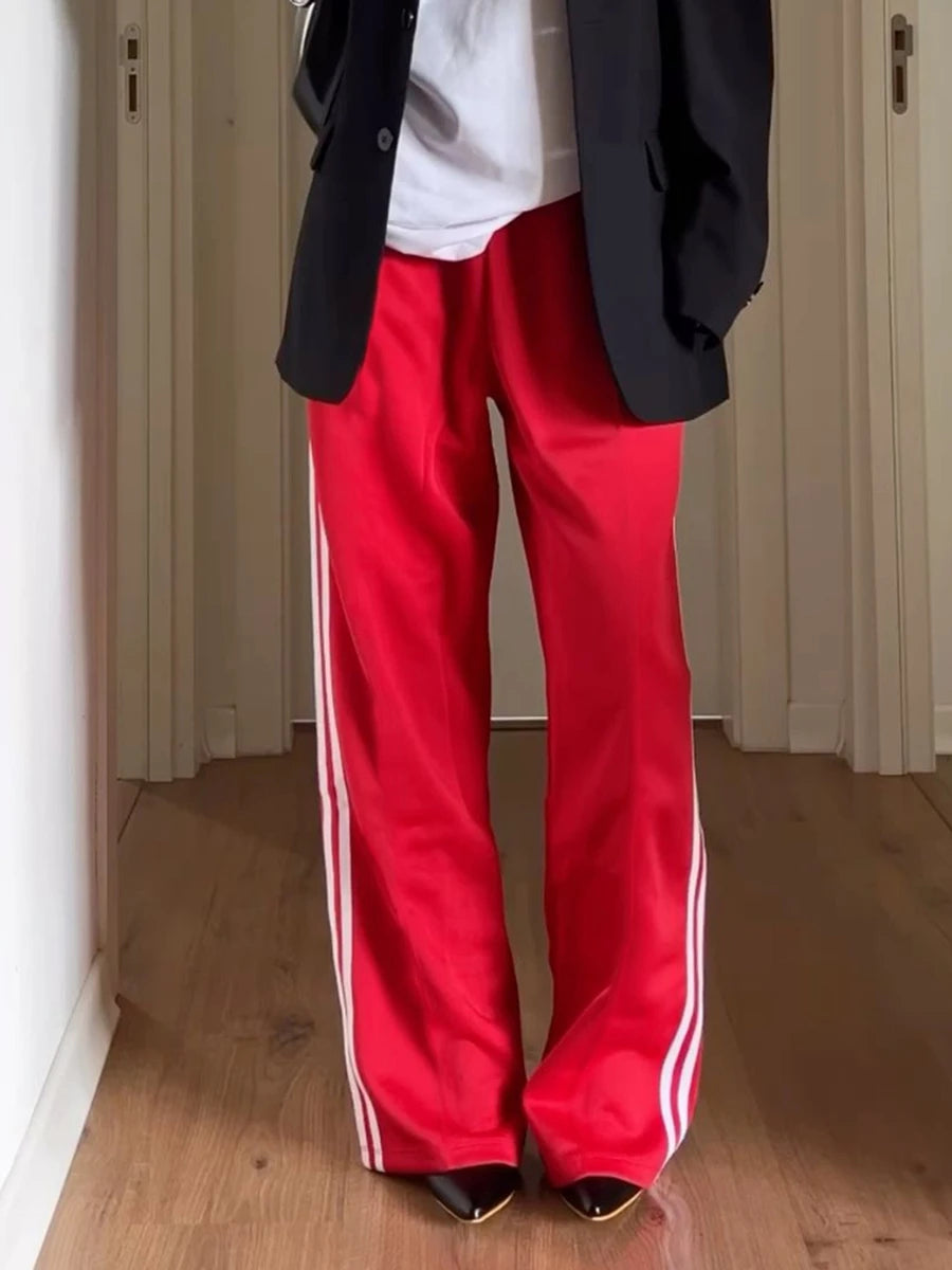 Women's Striped Drawstring Straight-Leg Pants