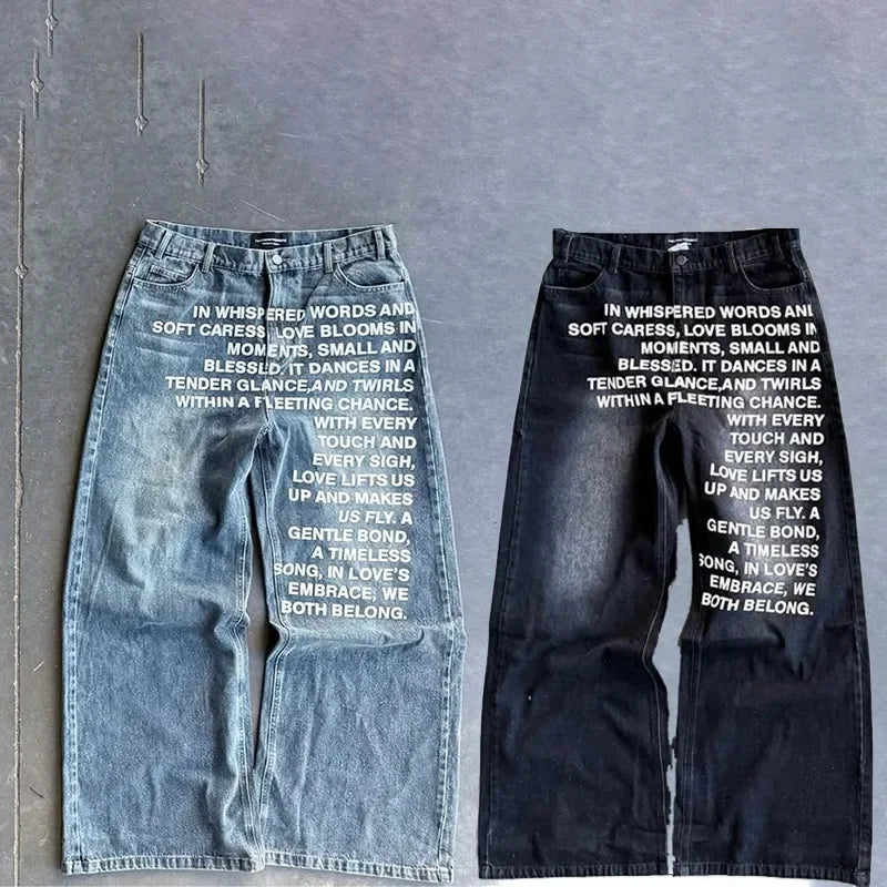 Y2K Goth Alphabet Print Retro Jeans