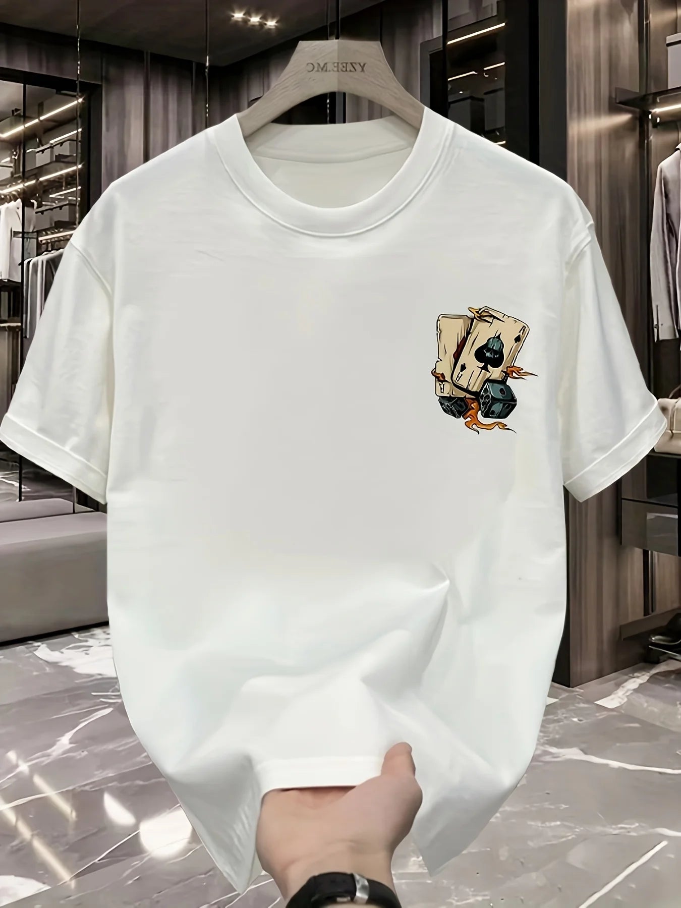 Men's 100% Pure Cotton Poker & Dice Print Loose Fit Casual T-Shirt
