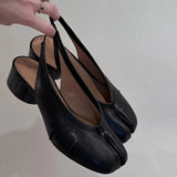 2025 Spring Summer Fashion Soft Leather Split Toe Women Pumps Casual Comfortable 3.5cm Low Heeled Slingbacks Tabi Ballet Shoes