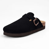 Evshine Men's Suede Clogs Fashion Leather Mules Cozy Footbed Slippers With Adjustable Buckle AntiSlip Cork Slippers Unisex Mules