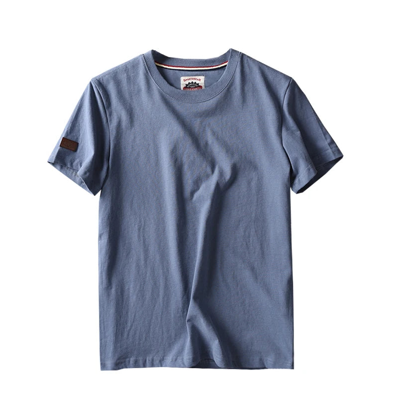 Summer New American Retro Short-sleeved O-neck Solid Color T-shirt Men's Fashion Simple 100% Cotton Washed Casual Sport Tops