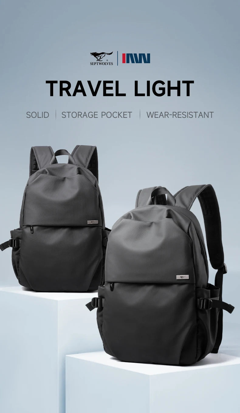 Septwolves Black Large Lapacity 16 Inch Laptop Backpack Man Women Leisure Business Waterproof PVC Leather School Bag Rucksack