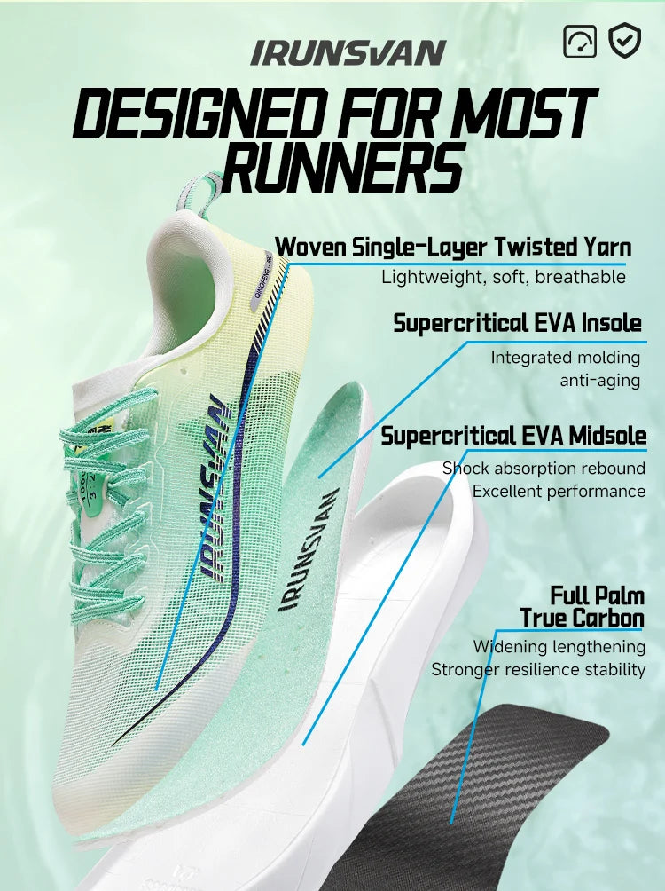 IRUNSVAN Full Plam Carbon Plate Trail Running Shoes Men 2026 High Quality Trendy Shoes New Ultra-light Running Shoes Sports