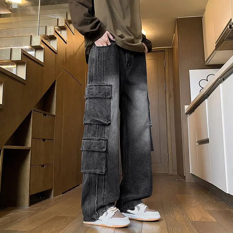 Men's Loose Straight-Leg Multi-Pocket Jeans