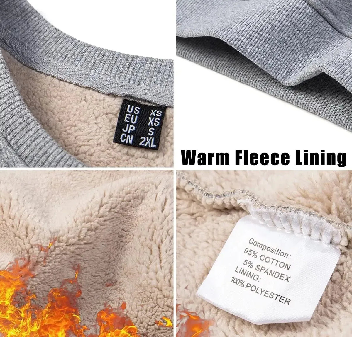 TACVASEN Winter Thicken Fleece Crewneck Sweatshirt Mens Warm Sherpa Lined Heavy Winter Pullover Basic Tops Shirts No Hood Hoodie