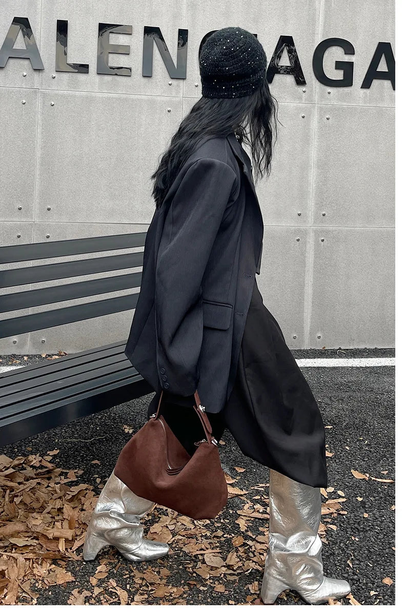 Wholesale Women Suede Bag Female Retro Frosted Cowhide Split Leather Armpit Shoulder Bag Lady Handbag Trendy Crossbody Messenger