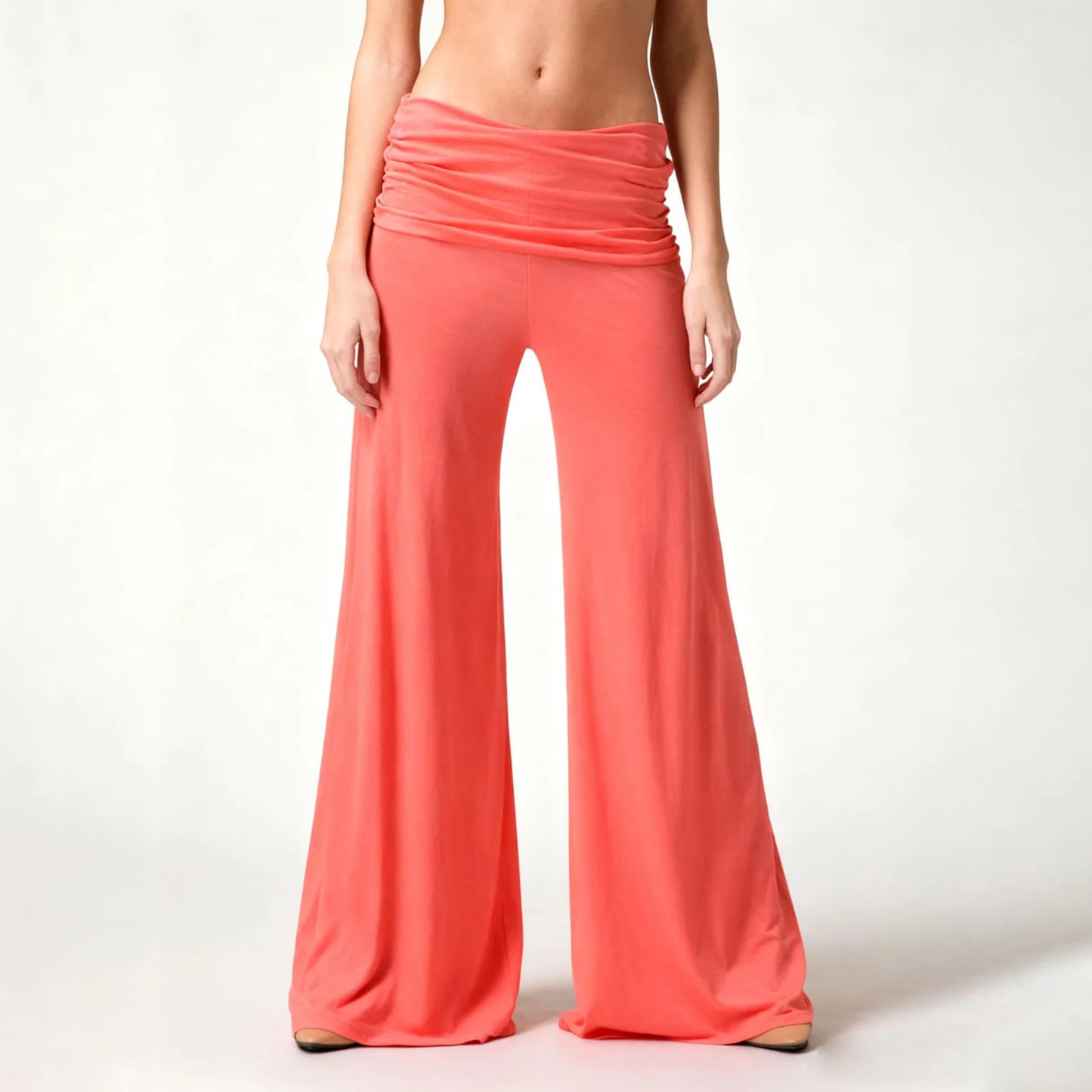 Women's Flowy Wide Leg Yoga Pants High Waisted Fold-Over Stretchy Palazzo Pants Soft Comfy Dance Pants for Pilates Daily Casual