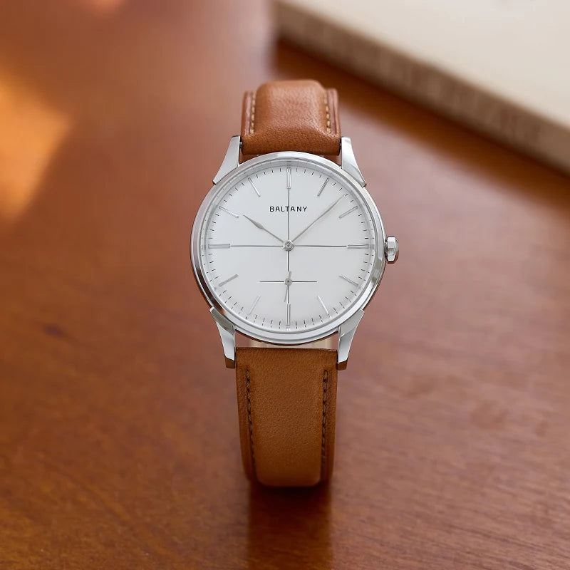 Baltany S4092 38.5mm Dress Watchse Man Leather Straps Crosshair Dial Small Seconds Hand-Winding Mechanical luxury Wristwatches