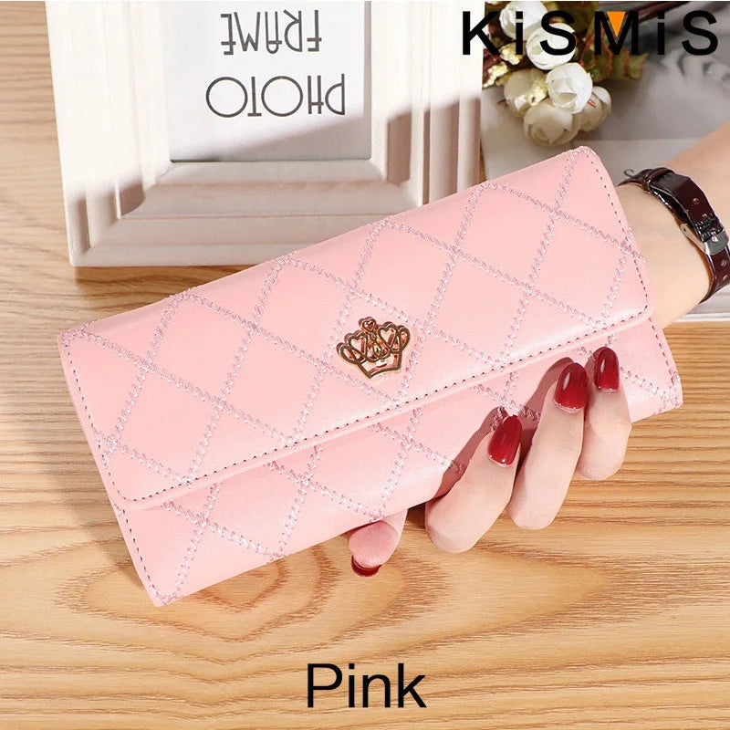 KISMIS Wallets for Women Cute Pink Pocket Womens Wallets Purses Plaid PU Leather Long Wallet Hasp Phone Bag Money Coin Pocket Ca
