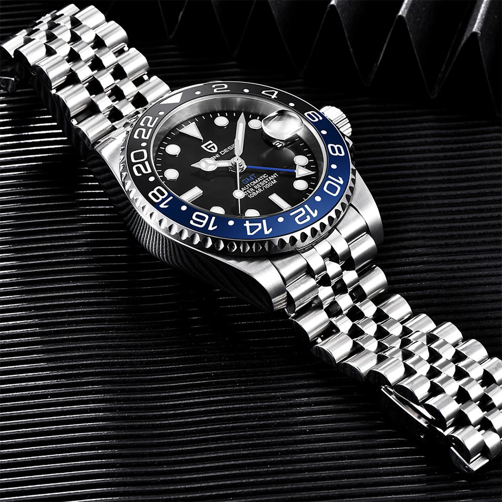 PAGANI DESIGN GMT Automatic Watch — Sapphire Crystal, 10-Bar Waterproof, 40mm