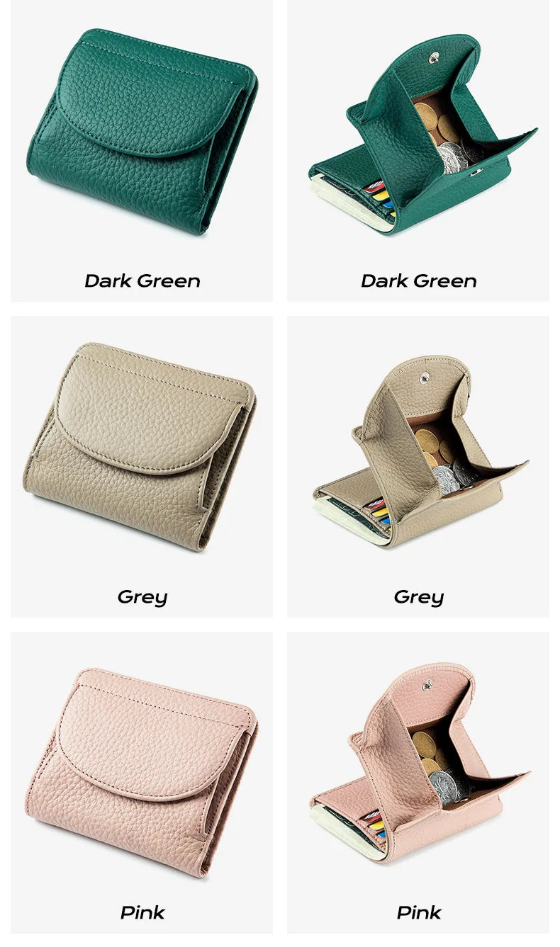 New Women Genuine Leather Mini Wallet RFID Folding Simple Ultra-thin Small Soft Cowhide Wallet Female Card Holder Coin Bags