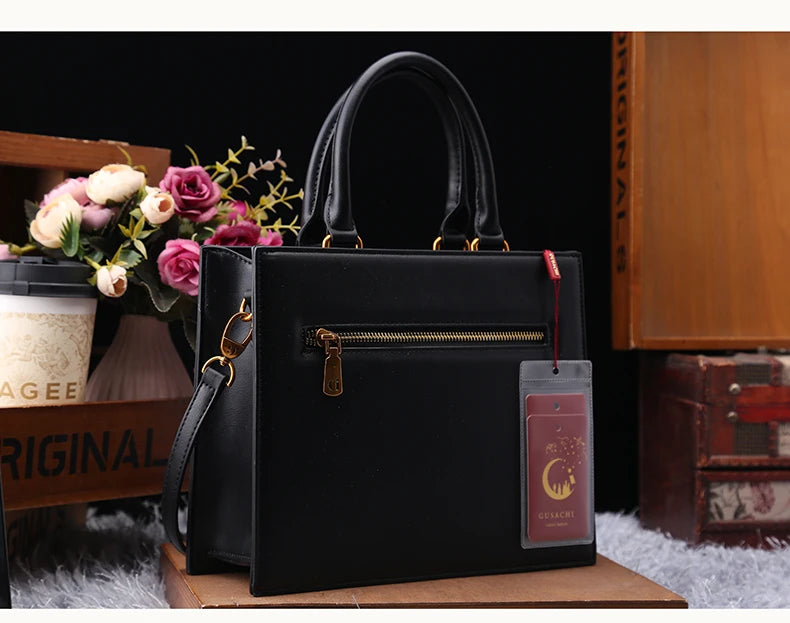 Vintage Luxury Leather Tote – Designer Cat Embroidery Shoulder Bag