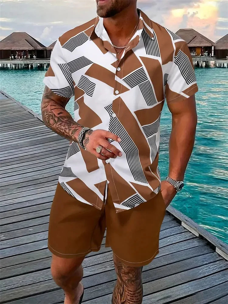 3D Geometric Color-Block Men’s Shirt