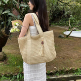 Woven Handbags Ladies Summer Woven Totes Bag with Tassel Women Shoulder Bag Large Capacity Fashion Straw Female Shopper Bag