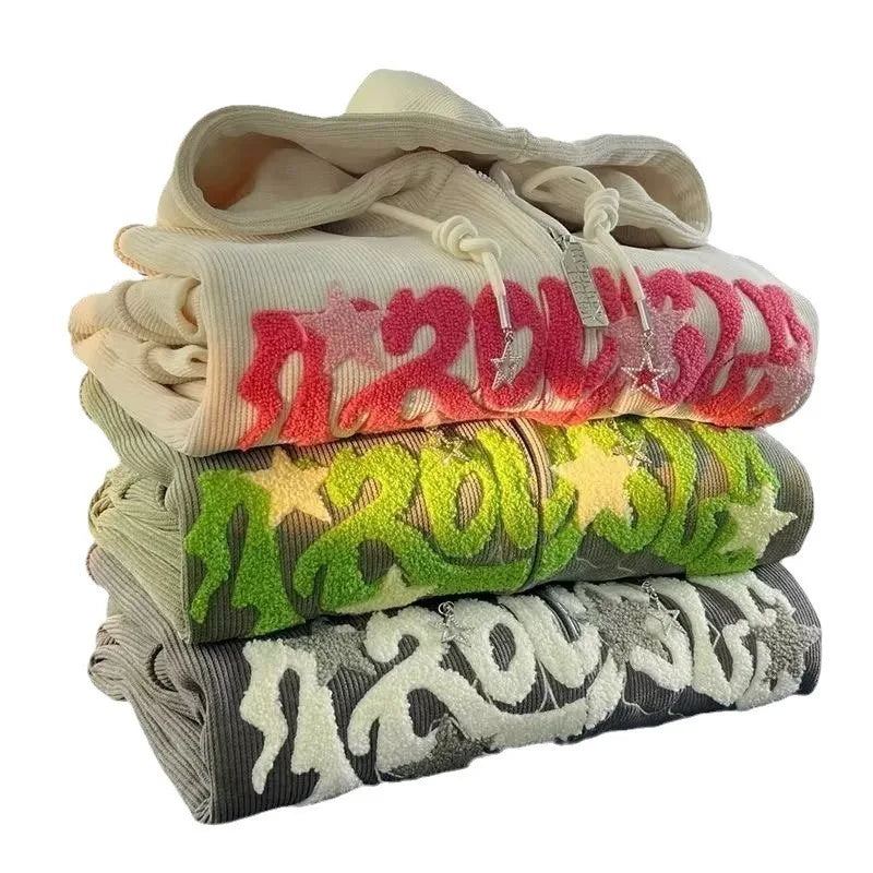 Y2K Harajuku Embroidered Zip-Up Hoodie