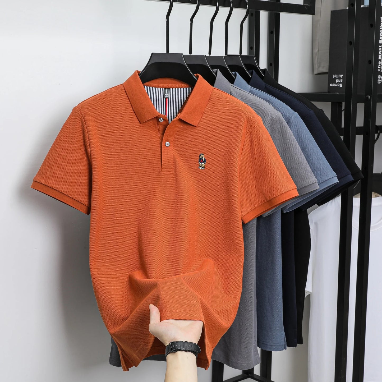 Men's Cotton Bear Embroidery Polo | Korean Style