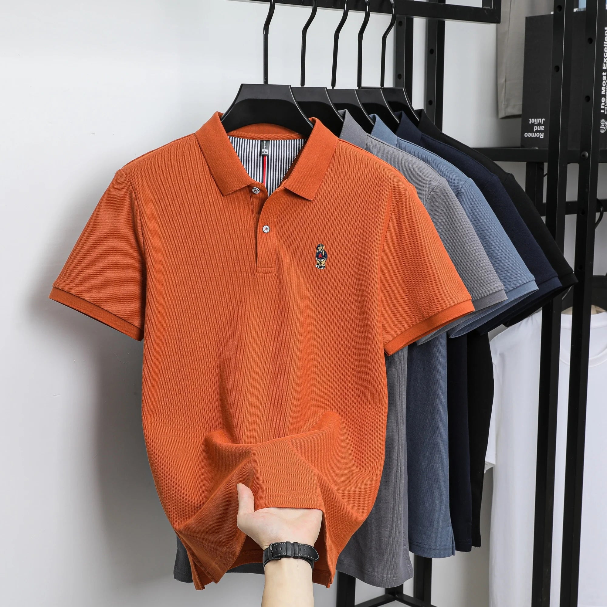 Men's Cotton Bear Embroidery Polo | Korean Style