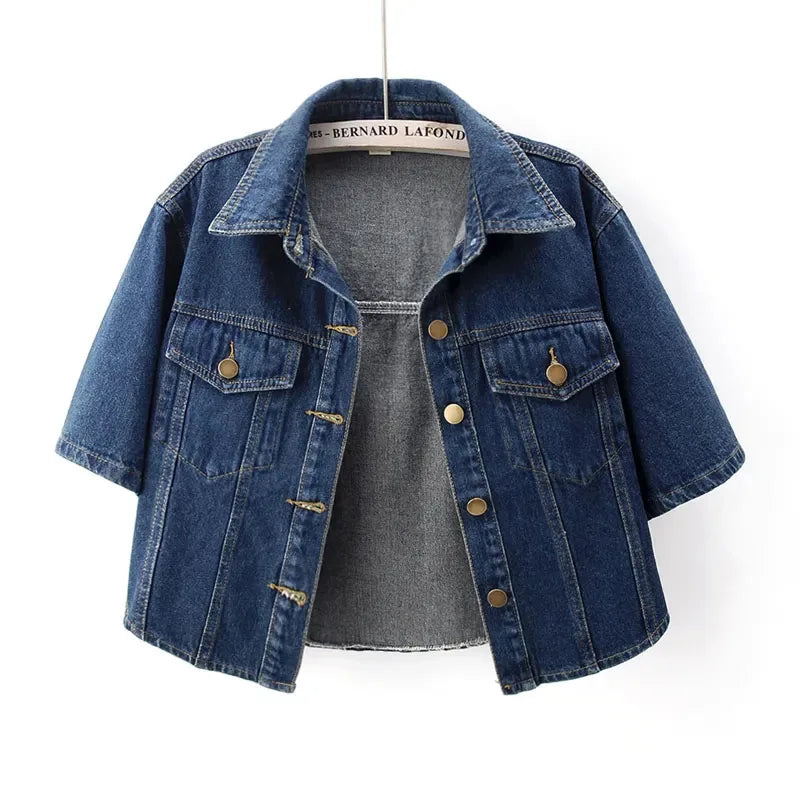 Vintage USA-Made Cropped Denim Jacket – Summer Short Sleeve Jean Top