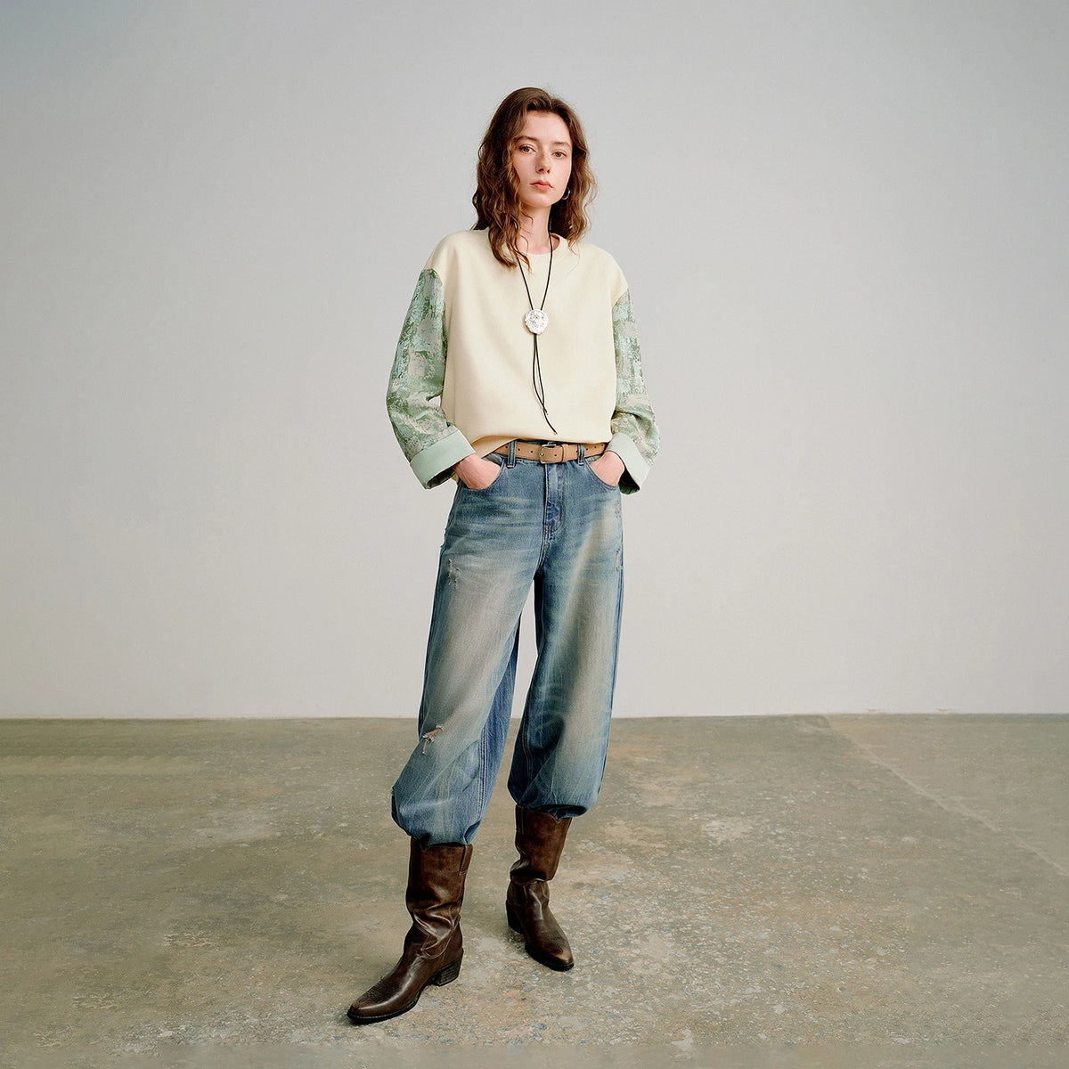 Women's Layered-Look Patchwork Sweatshirt
