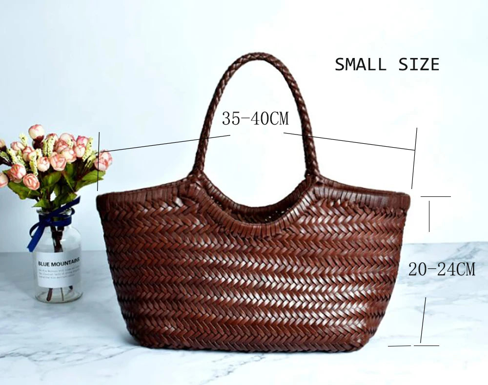 100% Natural Cowhide Weave Handbags Fashion Small Manual Hand Made Ladies Woven Handbag Exquisite Tote Dating Shopping Bags