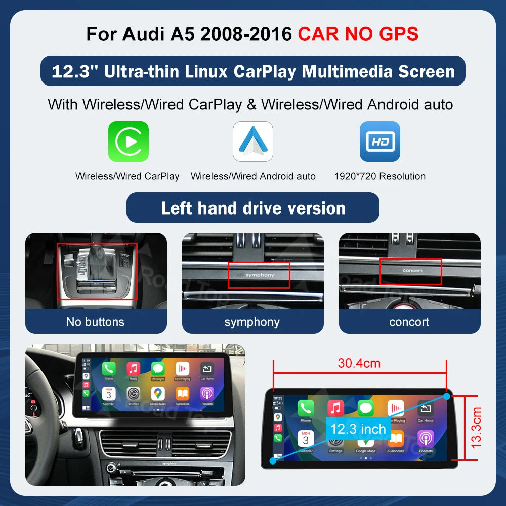 Road Top Touchscreen Display for Audi A5 S5 | CarPlay & Android Auto
