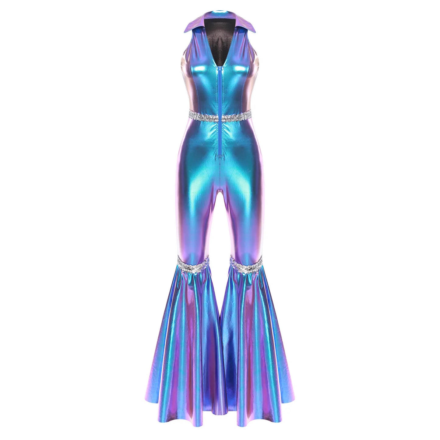Women's 70s Disco Sequin Jumpsuit – Retro Bell-Bottom
