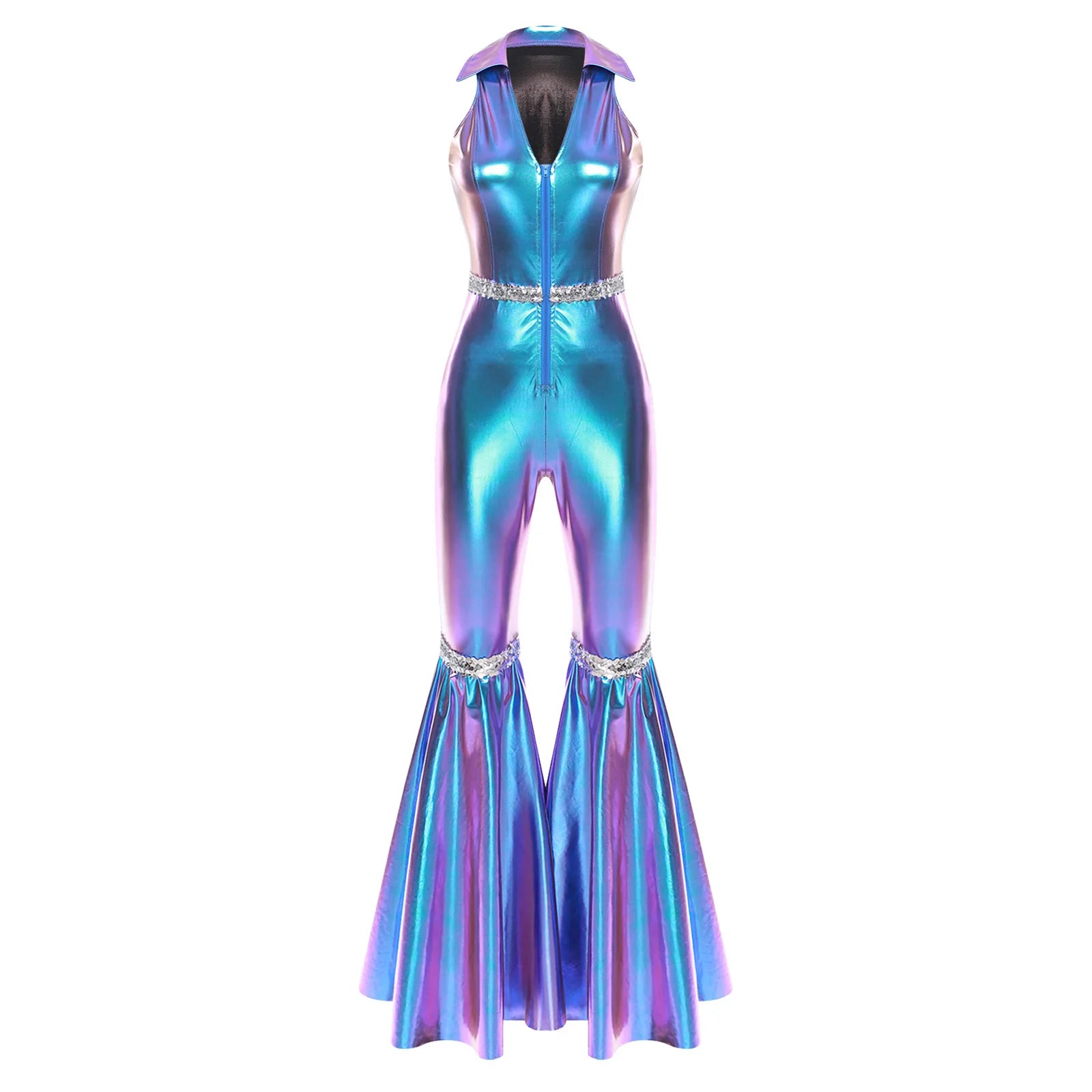 Women's 70s Disco Sequin Jumpsuit – Retro Bell-Bottom