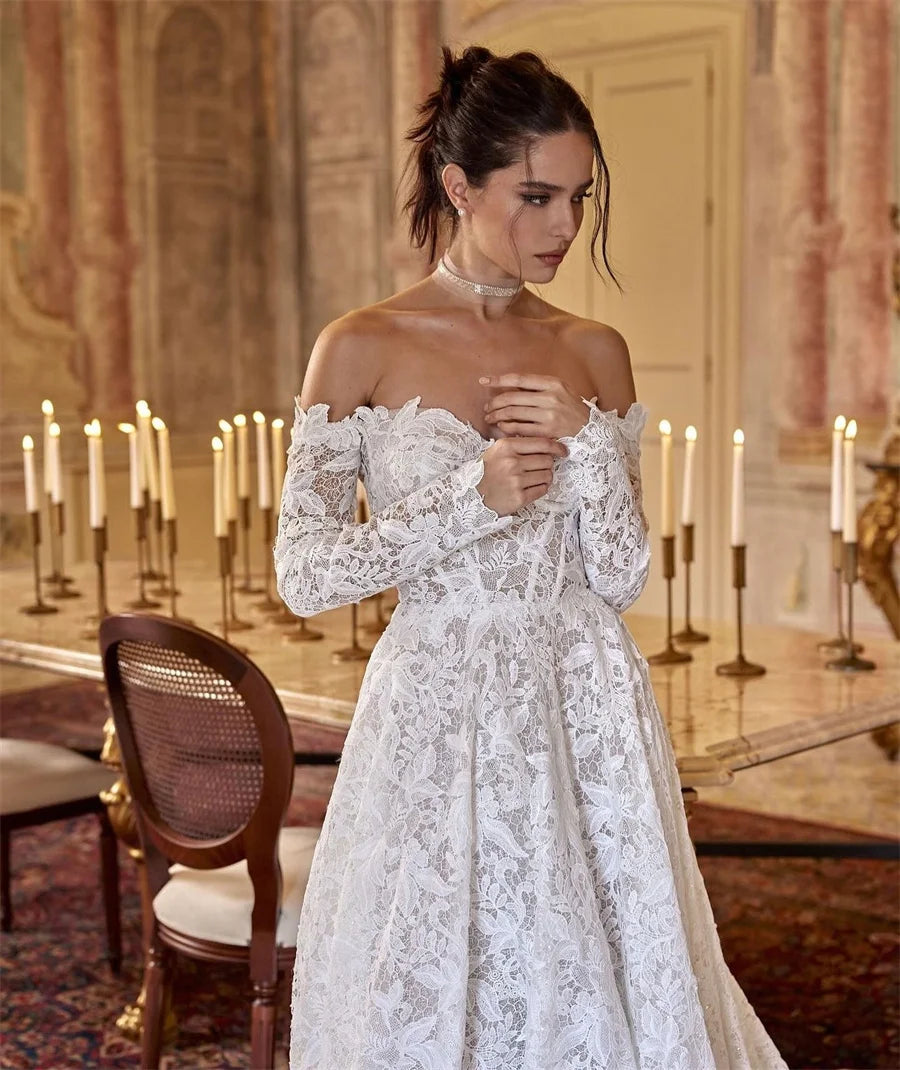 Modern Sweetheart A-Line Wedding Dress 2026 Bridal Gowns Long Sleeve Customizable Elegant Bridal Dress for Your Special Day