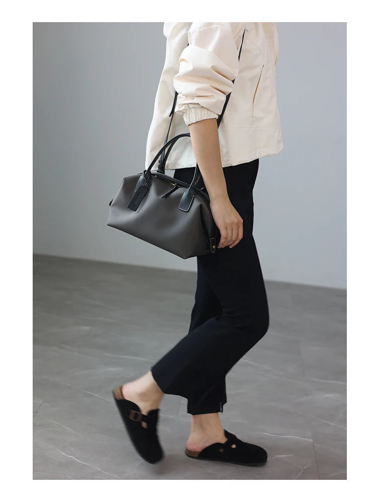 Women's Nylon With Genuine Leather Zipper Tote Lightweight Soft Travling Bags Versatile Style Handbag Different Colors And Size