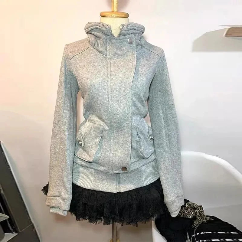 Women's Vintage Gray Zip-Up Sweatshirt