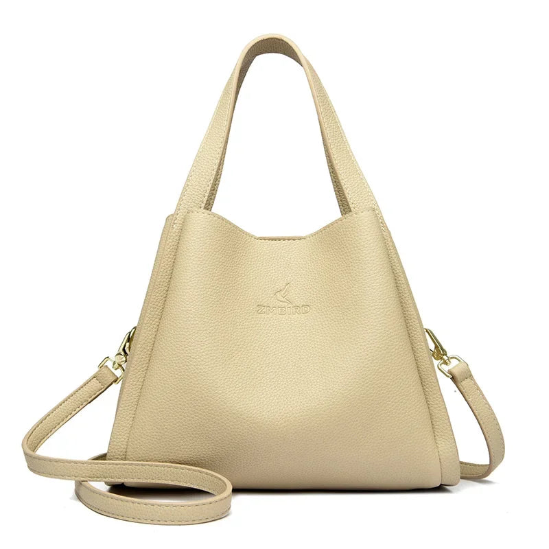 Genuine Brand Sturdy Durable Soft Leather Top-handle Bags Female Handbags Women 3 Layer Shoulder Crossbody Totes Messenger Bag