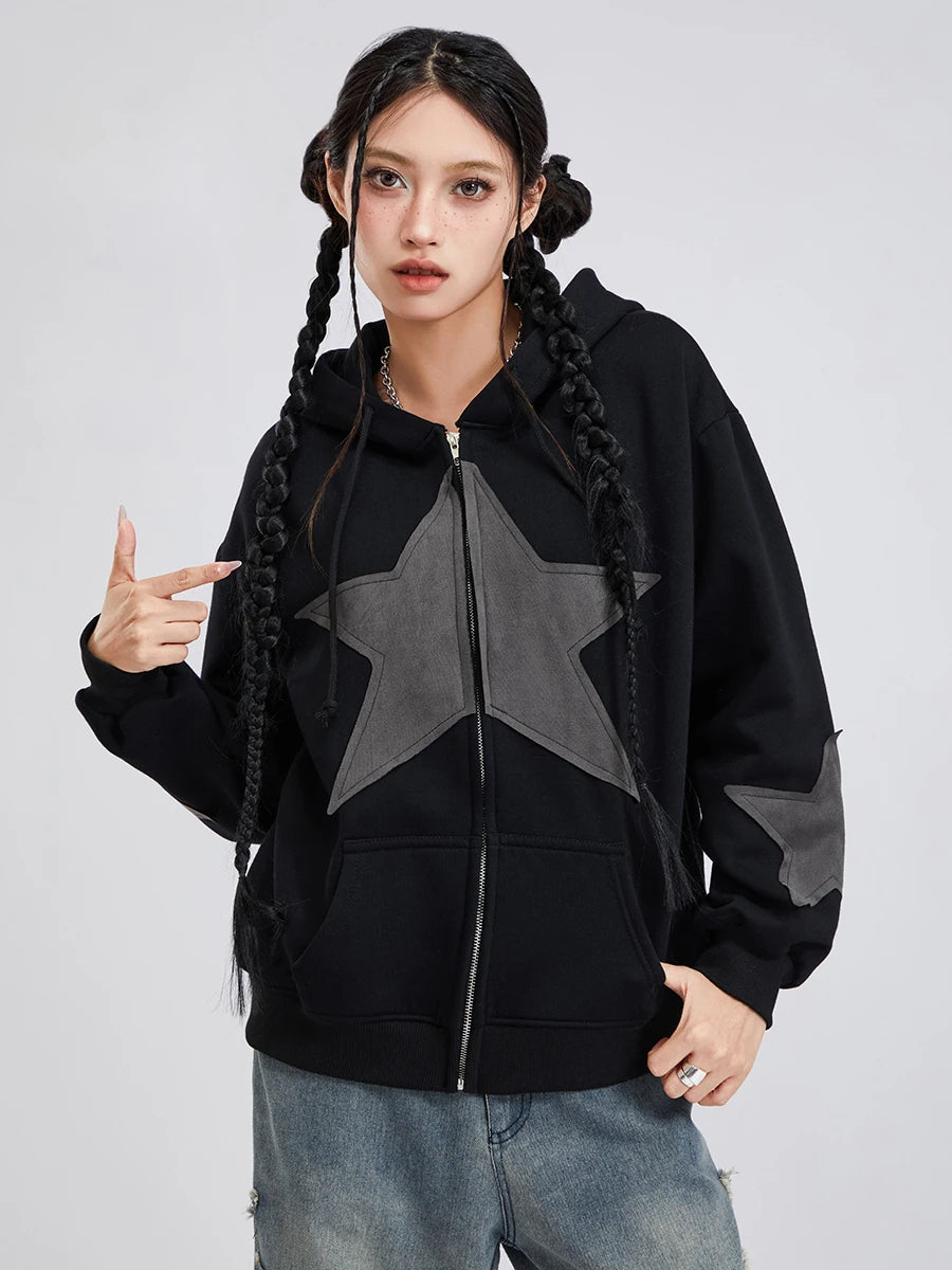 Women's Y2K Star Print Zip-Up Hoodie