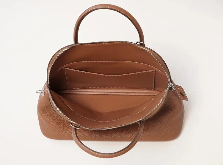 Premium Semi-handmade First-layer Cowhide Bowling Bag Portable Shoulder Large Shell Bag Commuting Temperament Versatile