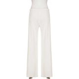 Basic Solid Low-Waisted Ribbed Knitted Pants Casual Loose Drawstring Wide Leg Pants Soft Comfy Lounge Wear Trousers Streetwear