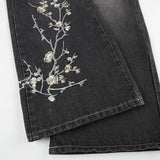 Weekeep Floral Embroidery Low Rise Flared Jeans Women