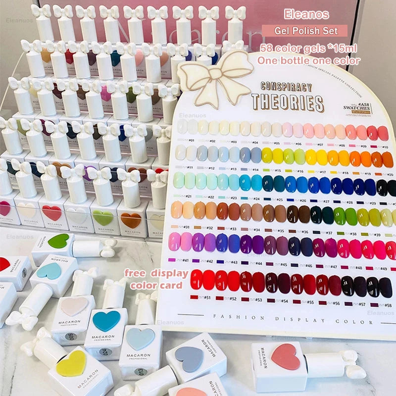 Eleanos 58-Color Gel Polish Set – TPO-Free, 15ml