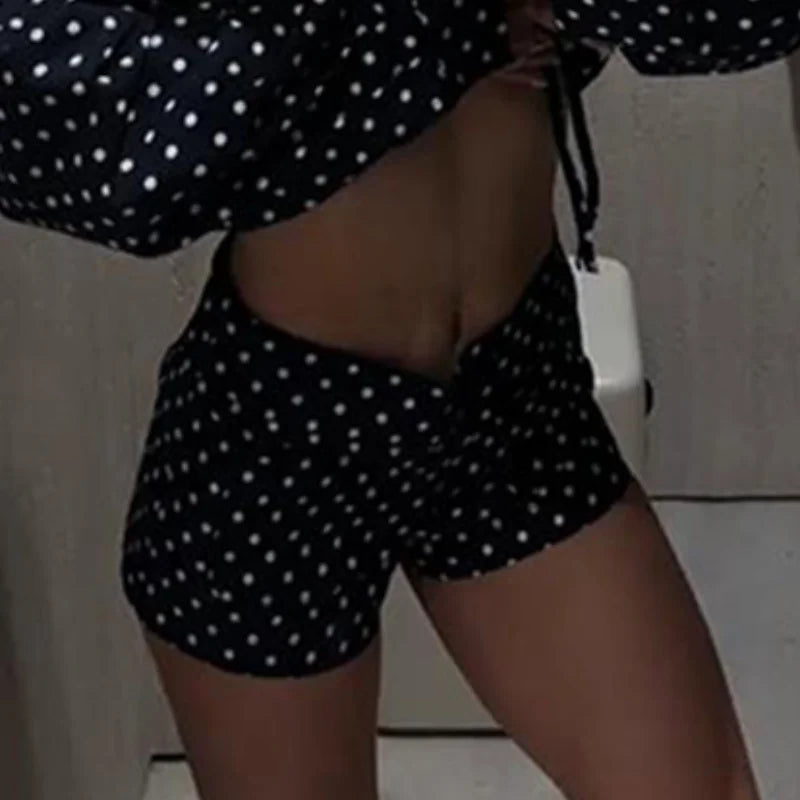 Fashion Navy Polka Dot Shorts Set For Women Casual Stand Collar Zipper Jacket & High Waist Shorts Lady 2026 Spring Chic Outfits