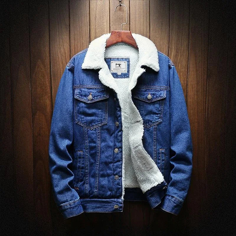 Men’s Winter Sherpa-Lined Denim Jacket – Slim Fit Padded Fleece Coat