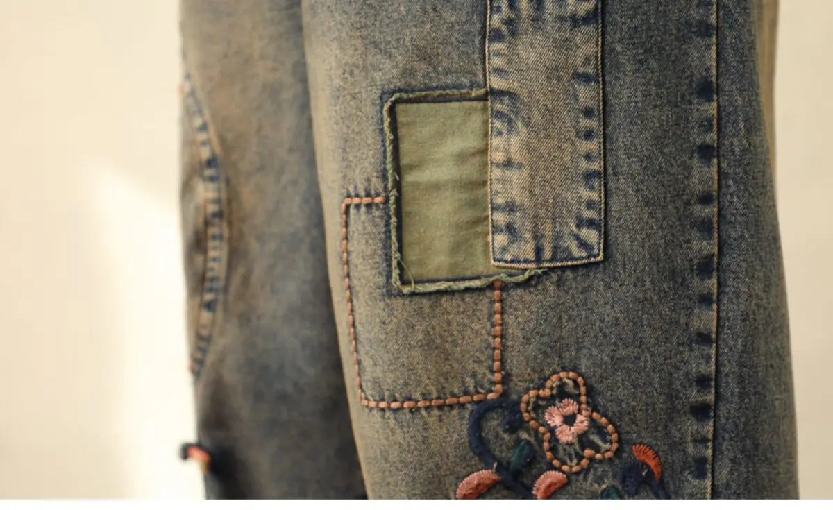 Women's Retro Embroidered High-Waist Jeans