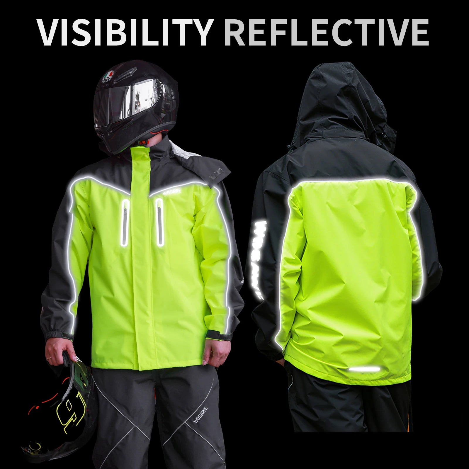 WOSAWE Unisex Waterproof Riding Rain Jacket | Reflective