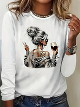 Vintage Wine Graphic Long Sleeve Streetwear Tee