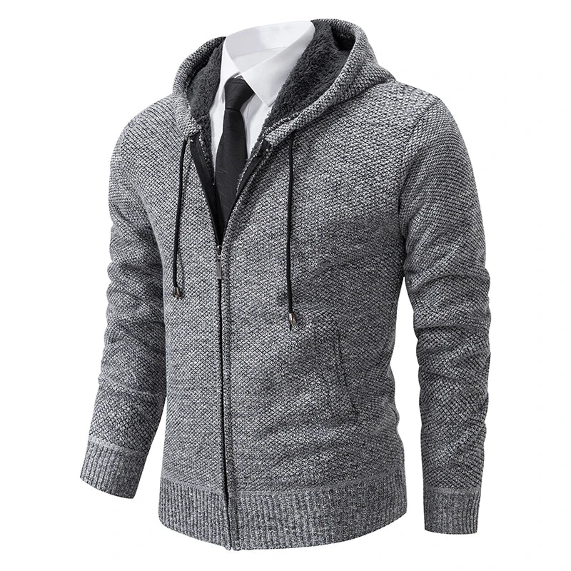 Men’s Fleece-Lined Stand Collar Cardigan
