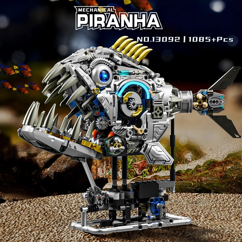 Mechanical Animal Technical Building Blocks, Light MOC Assembly Bricks, Shark Dragonfly Skull Piranha 4 Styles Adults Kids Gift