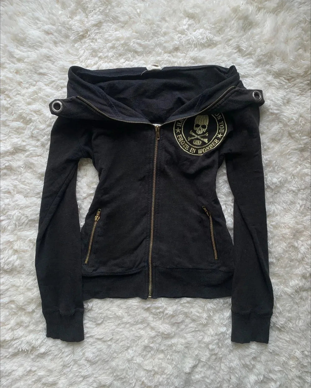 Y2K New Emo Fashion Rivet Zipper Hoodie Women Harajuku Black Oversized Hoodie Gothic Retro Classic Sweatshirt Autumn Clothing