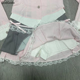 Spring Y2K Princess Outfits Women 2 Piece Sets Sweet Kawaii Bow Tops + Lace Pleated Skirt Female Retro Chic Preppy Style Clothes