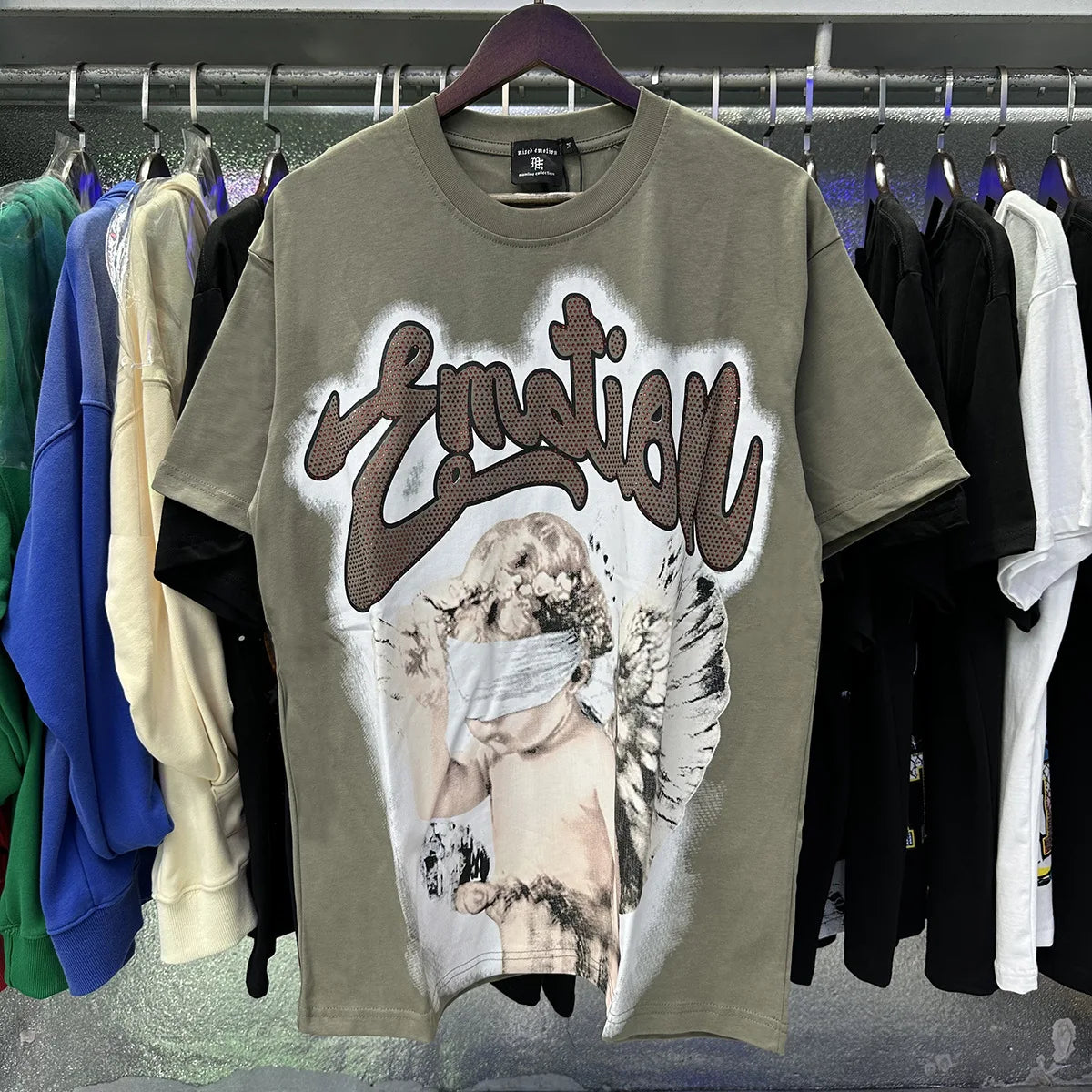 MIXED EMOTION Oversized Cotton Rhinestone T-Shirt